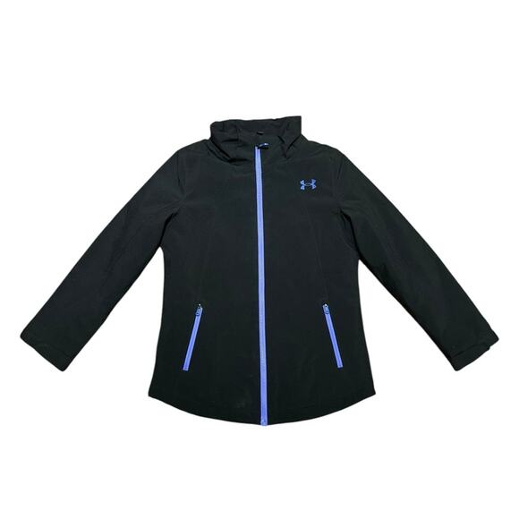 Under Armour Youth Girls Medium Lightweight Black Jacket with Purple Accents - Picture 1 of 10
